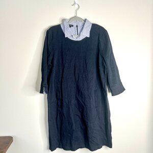 Talbots Navy Blue Faux Layered Collared Cotton Shift Dress Career Preppy Sz XL